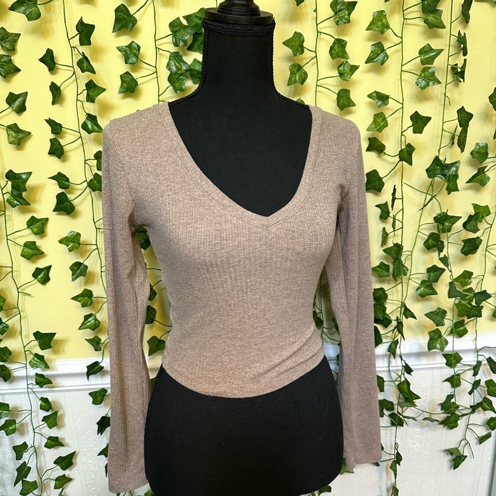 Long Sleeve V Neck Crop Top